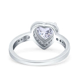 Heart Promise Ring Halo Simulated Cubic Zirconia 925 Sterling Silver