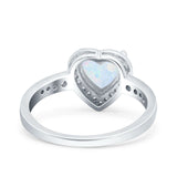 Heart Promise Ring Halo Lab Created White Opal 925 Sterling Silver