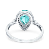 Teardrop Pear Art Deco Wedding Ring Simulated Paraiba Tourmaline CZ 925 Sterling Silver