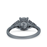 Art Deco Oval Wedding Bridal Ring Black Tone, Simulated Black CZ 925 Sterling Silver