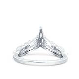 V Art Deco Thumb Ring Chevron Midi Half Eternity Ring Wedding Engagement Band Marquise Round Simulated CZ 925 Sterling Silver (10mm)