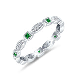 Full Eternity Stackable Ring Wedding Band Round Simulated Green Emerald CZ 925 Sterling Silver (3mm)