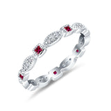 Full Eternity Stackable Ring Wedding Band Round Simulated Ruby CZ 925 Sterling Silver (3mm)
