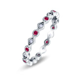 Full Eternity Stackable Ring Wedding Band Round Simulated Ruby CZ 925 Sterling Silver (3mm)