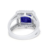 Halo Split Shank Engagement Ring Simulated Blue Sapphire CZ 925 Sterling Silver