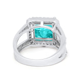 Halo Split Shank Engagement Ring Simulated Paraiba Tourmaline CZ 925 Sterling Silver