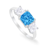 Princess Cut Engagement Ring Simulated Blue Topaz CZ 925 Sterling Silver