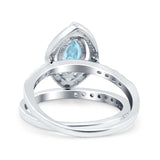 Two Piece Halo Marquise Art Deco Wedding Bridal Ring Simulated Aquamarine CZ 925 Sterling Silver