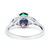 Three Stone Oval Wedding Bridal Ring Simulated Rainbow CZ 925 Sterling Silver