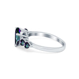 Heart Promise Wedding Ring Simulated Rainbow CZ 925 Sterling Silver