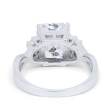Engagement Ring Emerald Cut Round Simulated Cubic Zirconia 925 Sterling Silver
