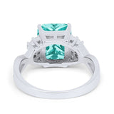 Engagement Ring Emerald Cut Simulated Paraiba Tourmaline CZ 925 Sterling Silver