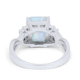 Engagement Ring Emerald Cut Lab Created White Opal 925 Sterling Silver