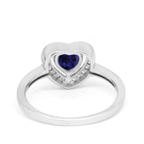 Halo Dazzling Heart Promise Ring Simulated Blue Sapphire CZ 925 Sterling Silver