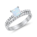 Wedding Ring Bridal Princess Cut Lab Created White Opal 925 Sterling Silver