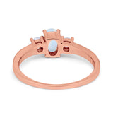 Solitaire Wedding Ring Oval Rose Tone, Lab Created White Opal 925 Sterling Silver