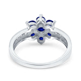 Flower Solitaire Engagement Ring Simulated Blue Sapphire CZ 925 Sterling Silver