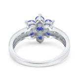 Flower Solitaire Engagement Ring Simulated Tanzanite CZ 925 Sterling Silver