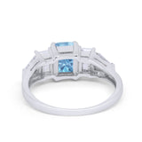 Engagement Ring Radiant Cut Simulated Aquamarine CZ 925 Sterling Silver