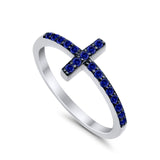 Wedding Eternity Sideways Cross Rings Simulated Blue Sapphire CZ 925 Sterling Silver