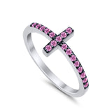 Wedding Eternity Sideways Cross Rings Simulated Pink CZ 925 Sterling Silver