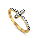 Wedding Eternity Sideways Cross Rings Yellow Tone, Simulated CZ 925 Sterling Silver