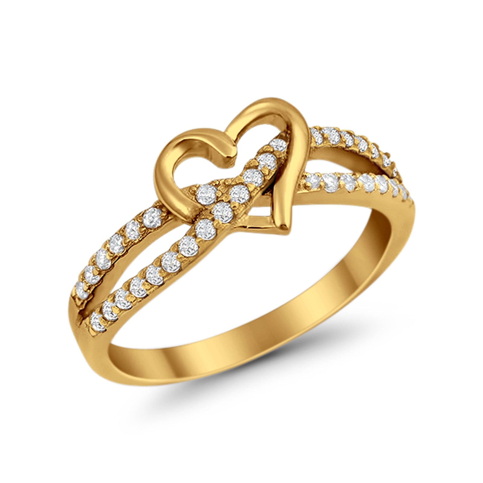 Wedding Infinity Heart Promise Ring Round Yellow Tone, Simulated Cubic Zirconia  925 Sterling Silver