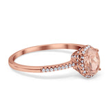 Halo Fashion Ring Oval Rose Tone, Simulated Morganite CZ Accent 925 Sterling Silver