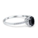 Halo Fashion Ring Oval Simulated Black CZ Accent 925 Sterling Silver