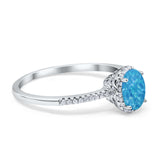 Halo Fashion Ring Oval Lab Created Blue Opal Accent 925 Sterling Silver