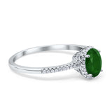 Halo Fashion Ring Oval Simulated Green Emerald CZ Accent 925 Sterling Silver
