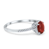 Halo Fashion Ring Oval Simulated Garnet CZ Accent 925 Sterling Silver