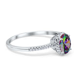 Halo Fashion Ring Oval Simulated Rainbow Topaz Accent 925 Sterling Silver