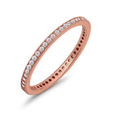 Stackable Full Eternity Wedding Band Rings Rose Tone, Simulated CZ 925 Sterling Silver