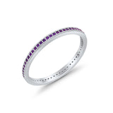 Full Eternity Stackable Band Rings Simulated Amethyst CZ 925 Sterling Silver