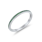 Full Eternity Stackable Band Rings Simulated Green Emerald CZ 925 Sterling Silver