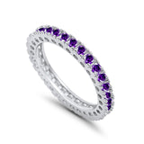 Eternity Wedding Band Rings Round Simulated Amethyst CZ 925 Sterling Silver