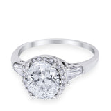 Halo Engagement Ring Baguette Simulated Cubic Zirconia 925 Sterling Silver