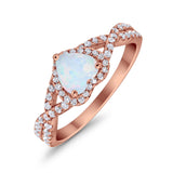 Heart Promise Ring Infinity Shank Rose Tone, Lab White Opal 925 Sterling Silver