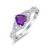 Heart Promise Ring Infinity Shank Simulated Amethyst CZ 925 Sterling Silver