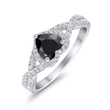 Heart Promise Ring Infinity Shank Simulated Black CZ 925 Sterling Silver