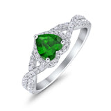 Heart Promise Ring Infinity Shank Simulated Green Emerald CZ 925 Sterling Silver