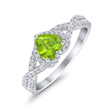 Heart Promise Ring Infinity Shank Simulated Peridot CZ 925 Sterling Silver