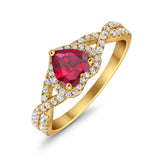 Heart Promise Ring Infinity Shank Yellow Tone, Simulated Ruby CZ 925 Sterling Silver