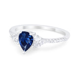 Teardrop Engagement Ring Simulated Blue Sapphire CZ 925 Sterling Silver