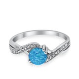 Crisscross Wedding Ring Round Lab Created Blue Opal 925 Sterling Silver