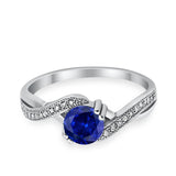 Crisscross Wedding Ring Round Simulated Blue Sapphire CZ 925 Sterling Silver