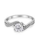 Crisscross Wedding Ring Round Simulated Cubic Zirconia 925 Sterling Silver