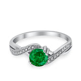 Crisscross Wedding Ring Round Simulated Green Emerald CZ 925 Sterling Silver