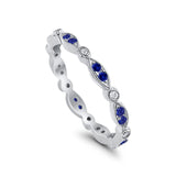 Eternity Round Wedding Band Ring Simulated Blue Sapphire CZ 925 Sterling Silver